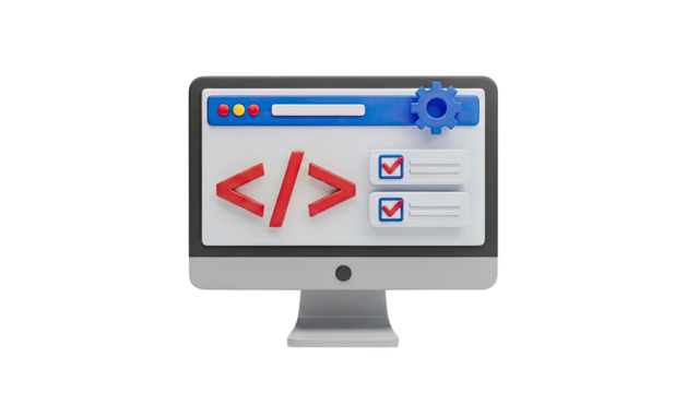 3D Illustration of Computer Screen Showing Code and Tasks - Powered by Adobe