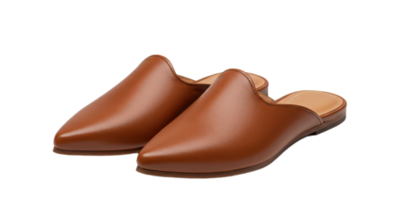 Elegant brown leather mule shoes isolated on transparent background, a stylish and comfortable footwear option for women