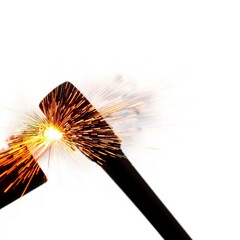 Naklejka premium Electrical arc between black conductors with vivid orange sparks in dynamic high-energy discharge