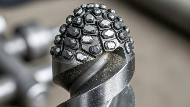 Close-up of a PDC drill bit used in oil and gas exploration.