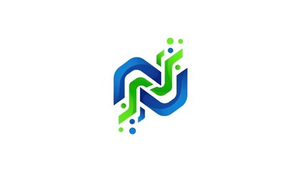 Dynamic digital network letter N logo design representing modern technology and connectivity