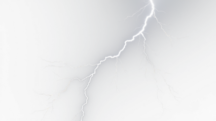 Lightning bolt striking through a light background creating a dramatic contrast in a dynamic and studio shot on white and transparent