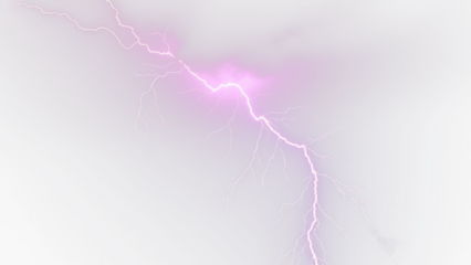 A striking display of pink lightning against a bright white background creating a dramatic visual high-key lighting with cutout object