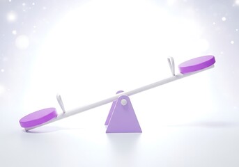 A purple and white seesaw toy against a bright white background with glitter effects