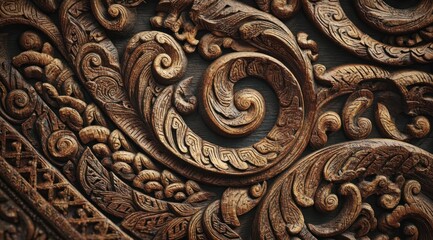 Intricate wood carving with detailed floral patterns and elegant designs