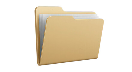 Multiple golden folders isolated on transparent background for document organization and file management