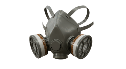 Protective respirator mask isolated on transparent background, essential for safeguarding against harmful airborne contaminants