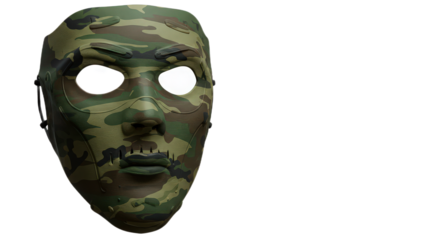 Camouflage mask isolated on transparent background scary full face mask with a camouflage pattern and angry expression