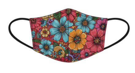Floral face mask isolated on transparent background colorful flower pattern face mask for protection from viruses