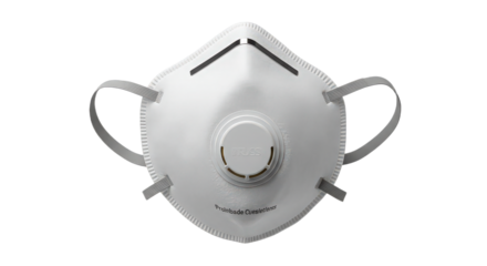 White respirator mask with valve for protection against viruses isolated on transparent background