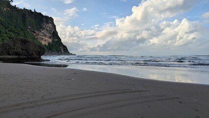 view of the beach at sunset