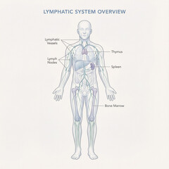 Overview of the human lymphatic system with major organs labeled