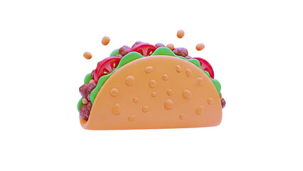 3D Rendered Taco with Meat, Tomato, and Lettuce