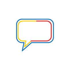 Naklejka premium Modern Speech Bubble Icon with Blue, Yellow, and Red Outline on White Background