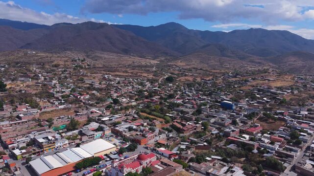 Panoramic view of a traditional Zapotec village in Oaxaca, Mexico