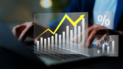 Businessman analyzing profit and quality management concepts long term cost planning, product...