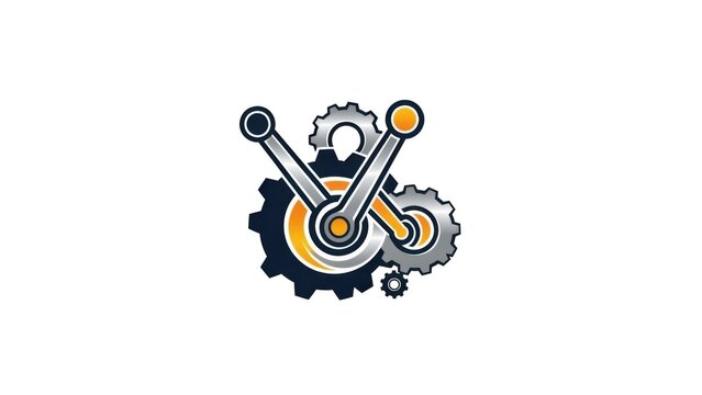 Dynamic mechanical engineering logo illustrating interconnected gears and efficient system processes