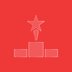 Winner Podium Line Icon on Red Background