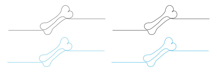 Obraz premium A set of continuous line art vector bone icons in black and blue, perfect for medical, veterinary, anatomy, skeletal, pet, and animal health projects, isolated on transparent background.