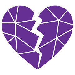 Broken Heart Graphic Design Element Purple Broken Heart Shape Isolated on Transparent Background
