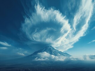 Majestic mountain under cloudy sky