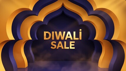 Diwali Sale Display in Gold and Blue Archway, Festive Holiday Background