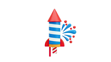 3D Rocket Firework with Blue Splashes and Red Spheres