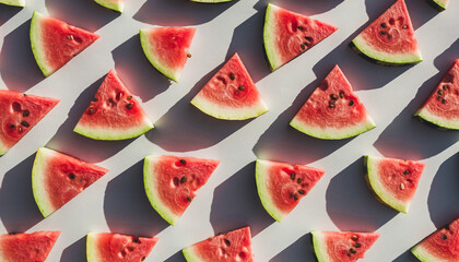 Vibrant pattern of fresh watermelon slices, perfect for a refreshing summer treat on a sunny day