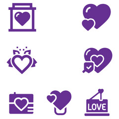 Collection of purple heart icons representing love and affection suitable for Valentines Day and romantic themes
