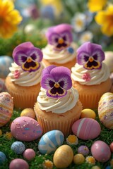 Delightful easter cupcakes with floral toppings