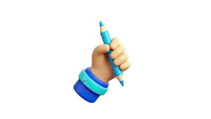 3D Cartoon Hand Holding a Blue Pencil
