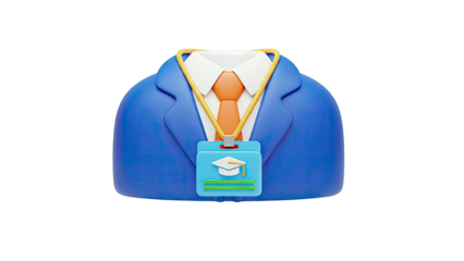 3D Illustration of a Blue Suit with Orange Tie and Graduation Badge