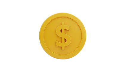 Gold coin with dollar sign on transparent background