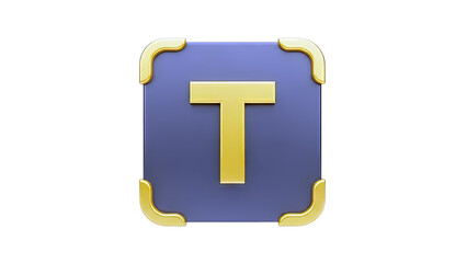 3D Rendered Letter T Icon with Gold Accents on White