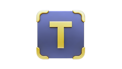 3D Rendered Letter T Icon with Gold Accents on White