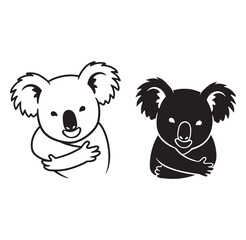 Obraz premium Simple vector illustration of two cute koala bears in outlined black and white design
