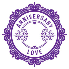 Elegant Anniversary Love Graphic Design Element with Ornate Purple Border