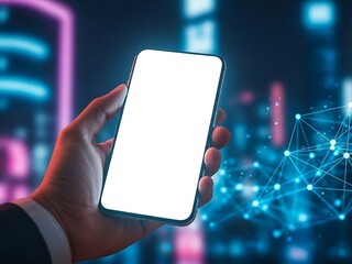 Diverse Hand Holding Modern Smartphone with Blank Digital Display | Futuristic Communication Technology