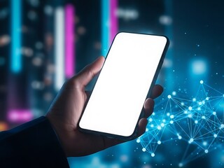 Diverse Hand Holding Modern Smartphone with Blank Digital Display | Futuristic Communication Technology