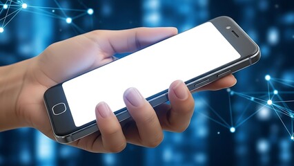 Diverse Hand Holding Modern Smartphone with Blank Digital Display | Futuristic Communication Technology