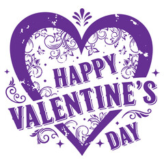 Happy Valentines Day Heart Illustration with Ornate Designs and Swirls