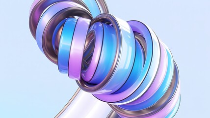Abstract swirl of colorful iridescent tubes on a soft blue background