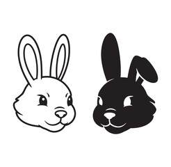 Two rabbit head silhouettes in black and white suitable for easter or pet designs