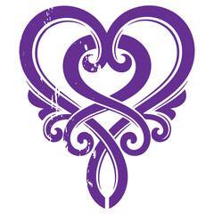 Intricate Purple Heart Design Isolated on Transparent Background for Artistic and Creative Projects