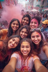 Friends celebrating holi festival