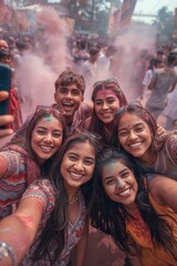 Friends celebrating holi festival