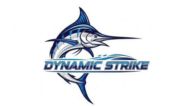 Vibrant blue marlin logo with stylized text 'Dynamic Strike' leaping from ocean waves