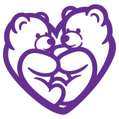Purple Heart Shaped Design with Intertwined Bears Symbolizing Love and Affection