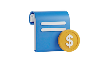 3D Icon: Blue Receipt with Dollar Coin