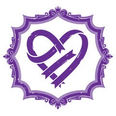 Purple Heart Shaped Ribbon Frame Decorative Vector Illustration for Invitations or Greeting Cards